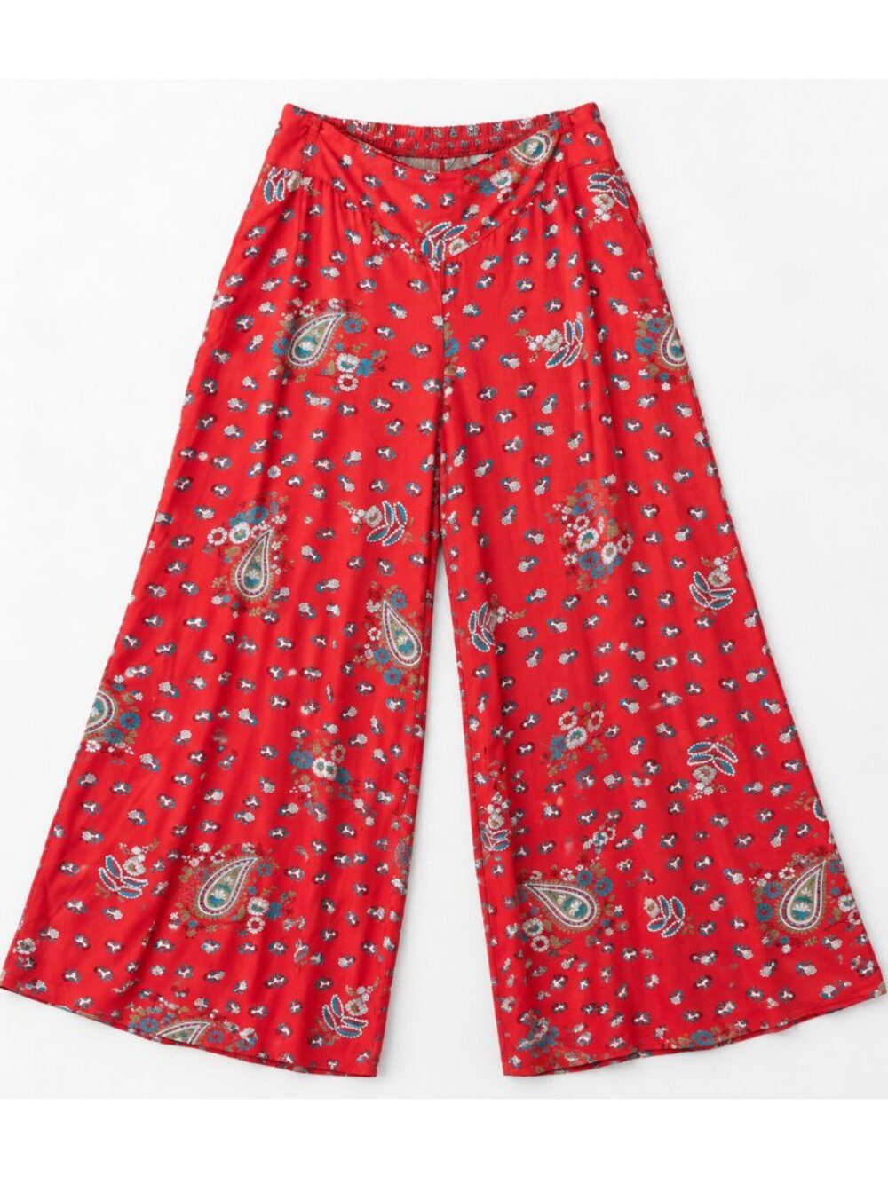 Love Fire Pants Womens L Red Paisley Wide Leg Pull On Rayon Boho Palazzo Pockets